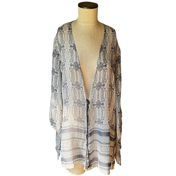 Calypso St. Barth 100% Silk Lightweight Navy Blue Cover-up Tassel Closure Size S - Picture 1 of 11